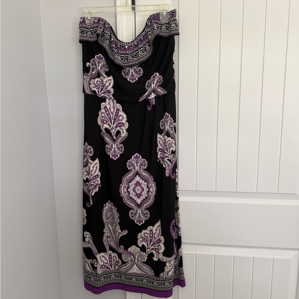 White House Black Market Black Maxi Skirt with Purple Paisley Print